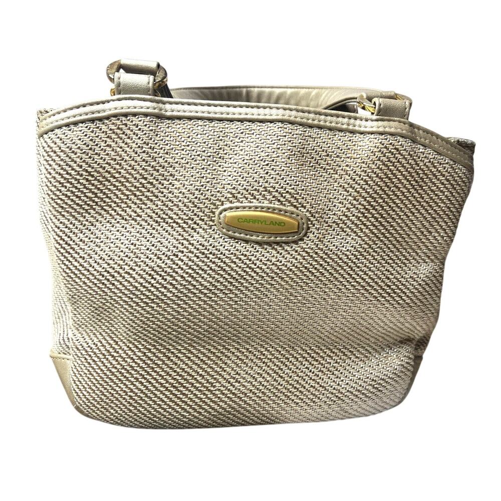 Vintage Carryland Purse Handbag Gold Ivory Boho Chic Y2K 8 x 11 Pockets